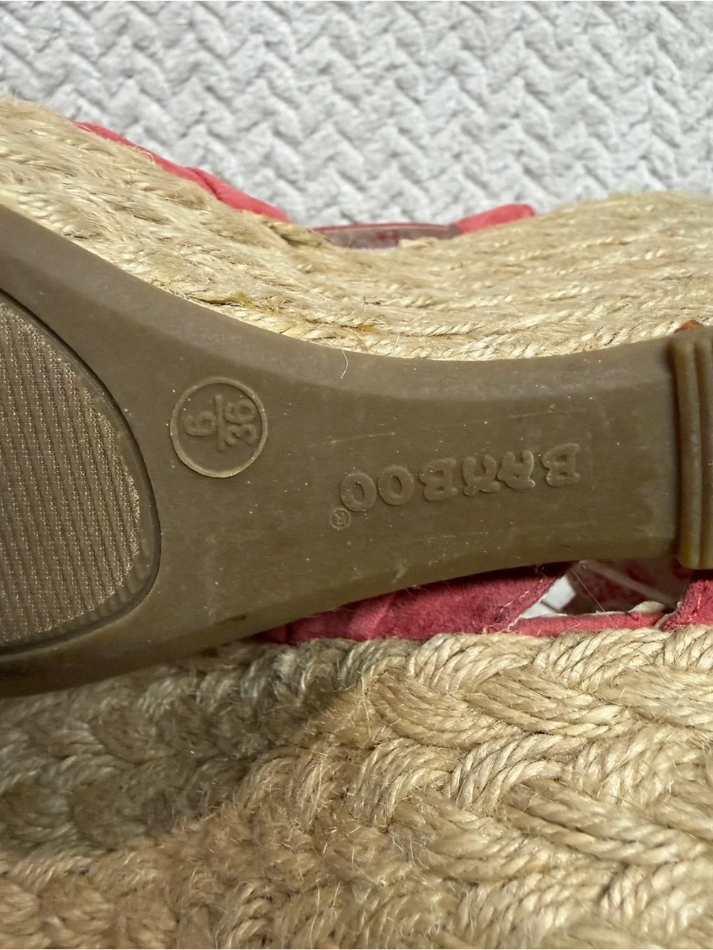 Bamboo Coral Red Espadrille Wedge Sandals 6 Floral T-Strap Cottagecore Y2K